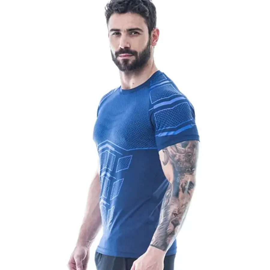 Camiseta holgada de secado rápido para hombre, ropa de entrenamiento para correr, de verano, moderna, con personalidad, cuello redondo y manga corta.