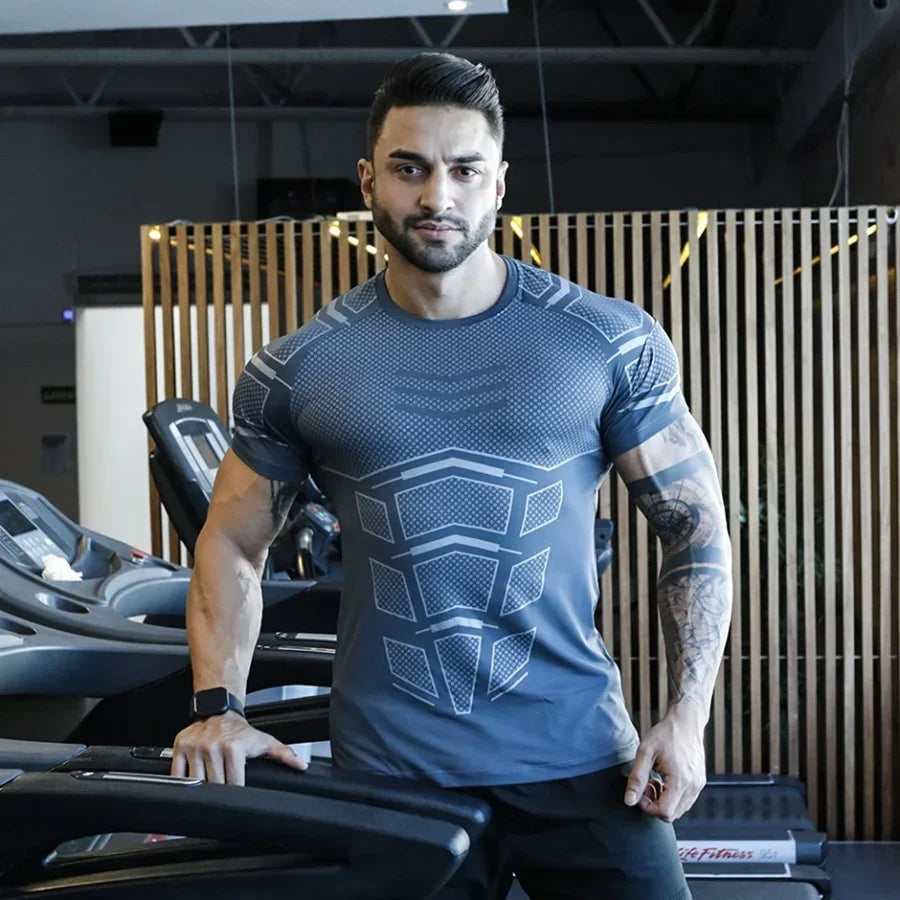 Camiseta holgada de secado rápido para hombre, ropa de entrenamiento para correr, de verano, moderna, con personalidad, cuello redondo y manga corta.