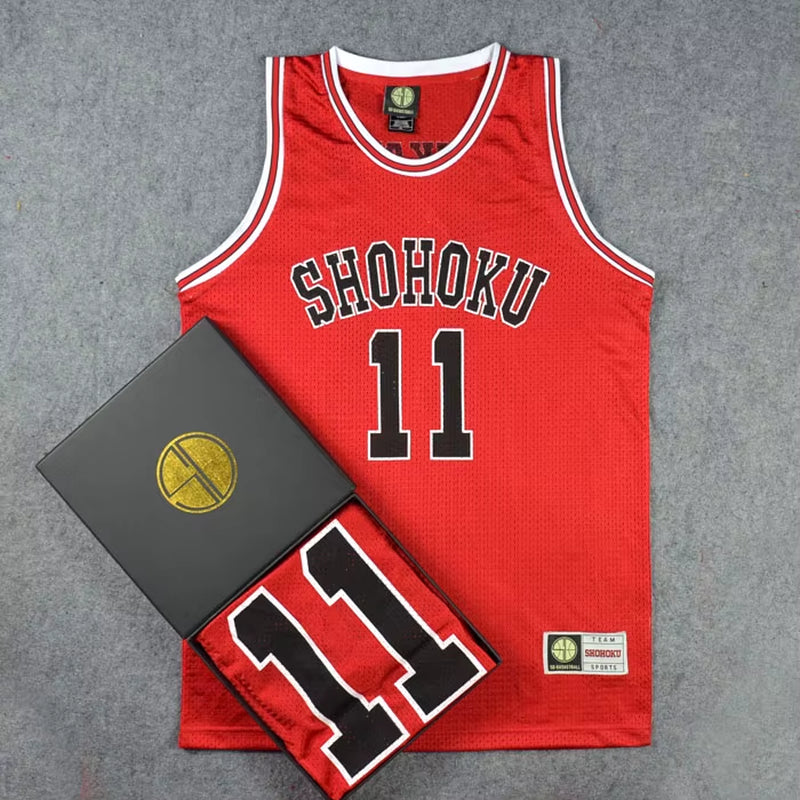 Camisa de Shohoku NO.11 Kaede Rukawa, camiseta roja de baloncesto, ropa deportiva, uniforme de equipo, chaleco para hombre