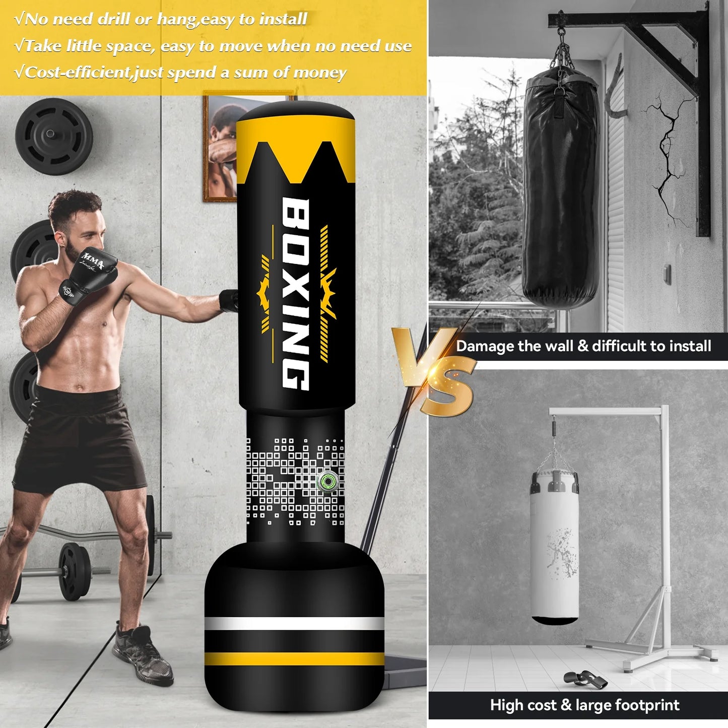 Saco de boxeo de pie para adultos, saco pesado con soporte, sacos de boxeo inflables, saco de kickboxing independiente