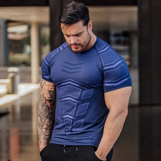 Camiseta holgada de secado rápido para hombre, ropa de entrenamiento para correr, de verano, moderna, con personalidad, cuello redondo y manga corta.