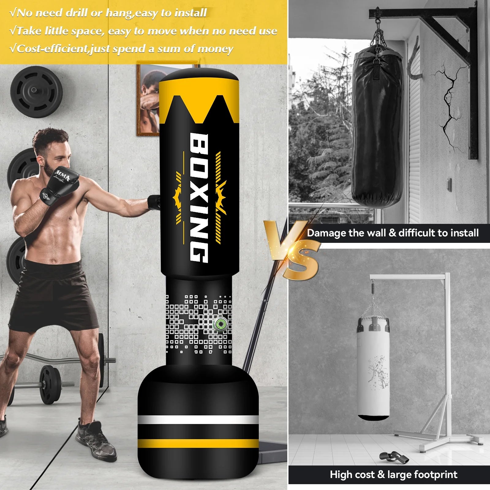 Saco de boxeo de pie para adultos, saco pesado con soporte, sacos de boxeo inflables, saco de kickboxing independiente